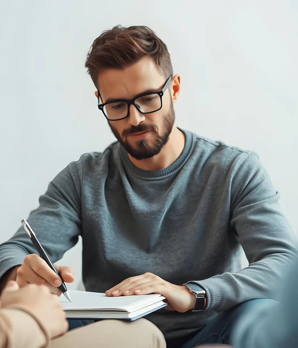 terapeuta-escribe-notas-durante-sesion-asesoramiento-con-hombre-page